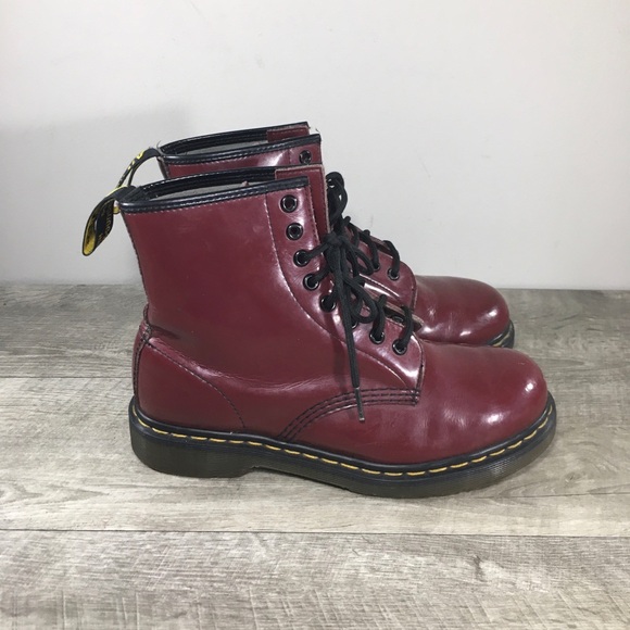 Doc Martens Womens 1460 11822 Cherry Red Patent Leather Virginia Boots UK 6 US 8 - Picture 1 of 10